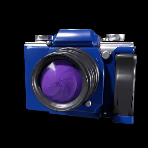 Blue camera with purple lens