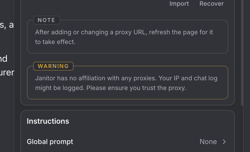 Proxy warning box