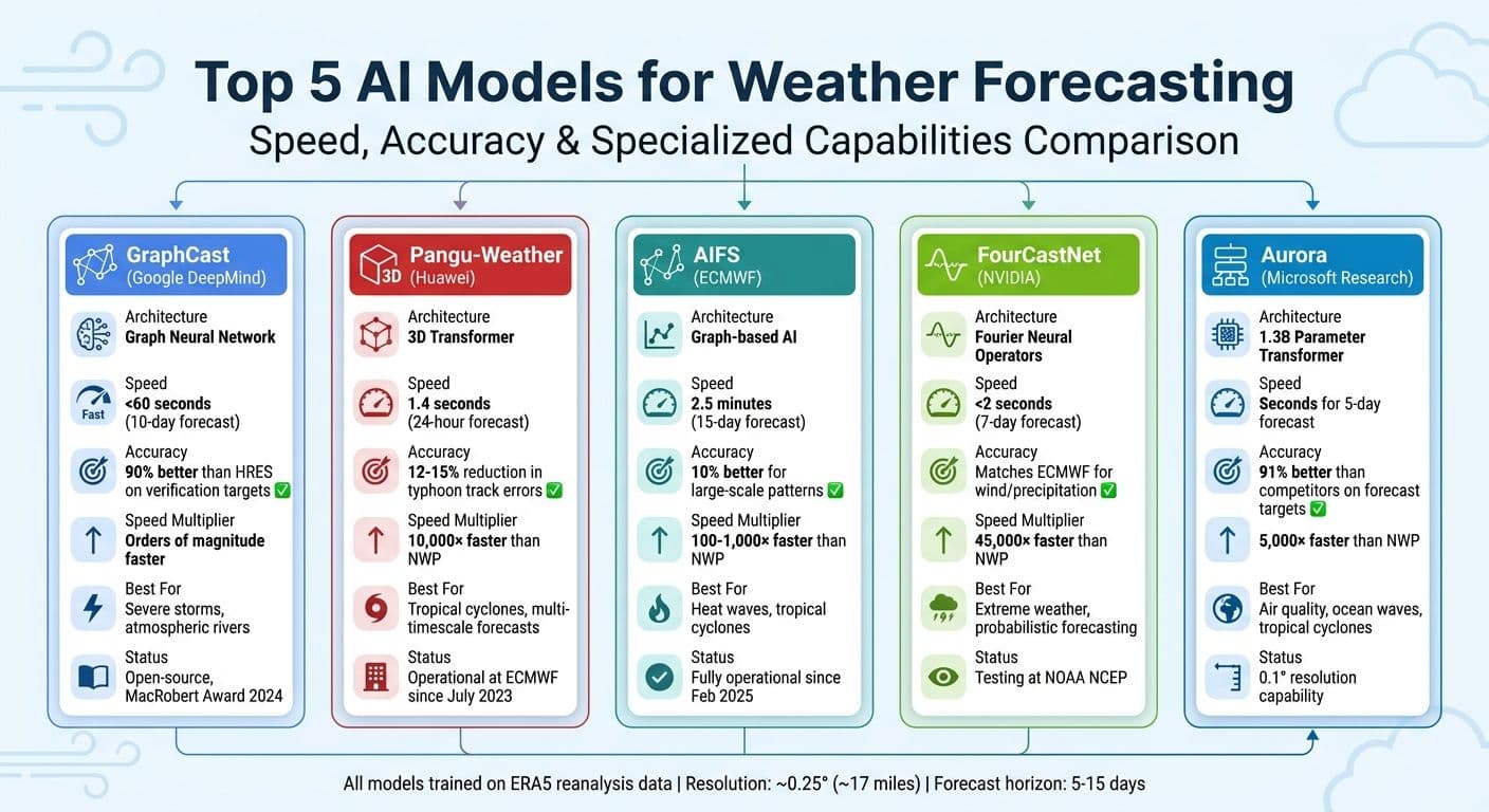 AI Weather Forecasting Models Comparison: Speed, Accuracy and Features