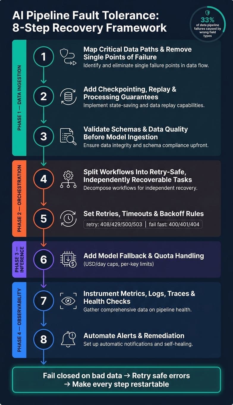 AI Pipeline Fault Tolerance: 8-Step Recovery Framework
